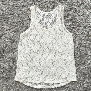 Caslon Lace Sleeveless Tank Top Womens Size XS Cream White Floral Fairy Coquette